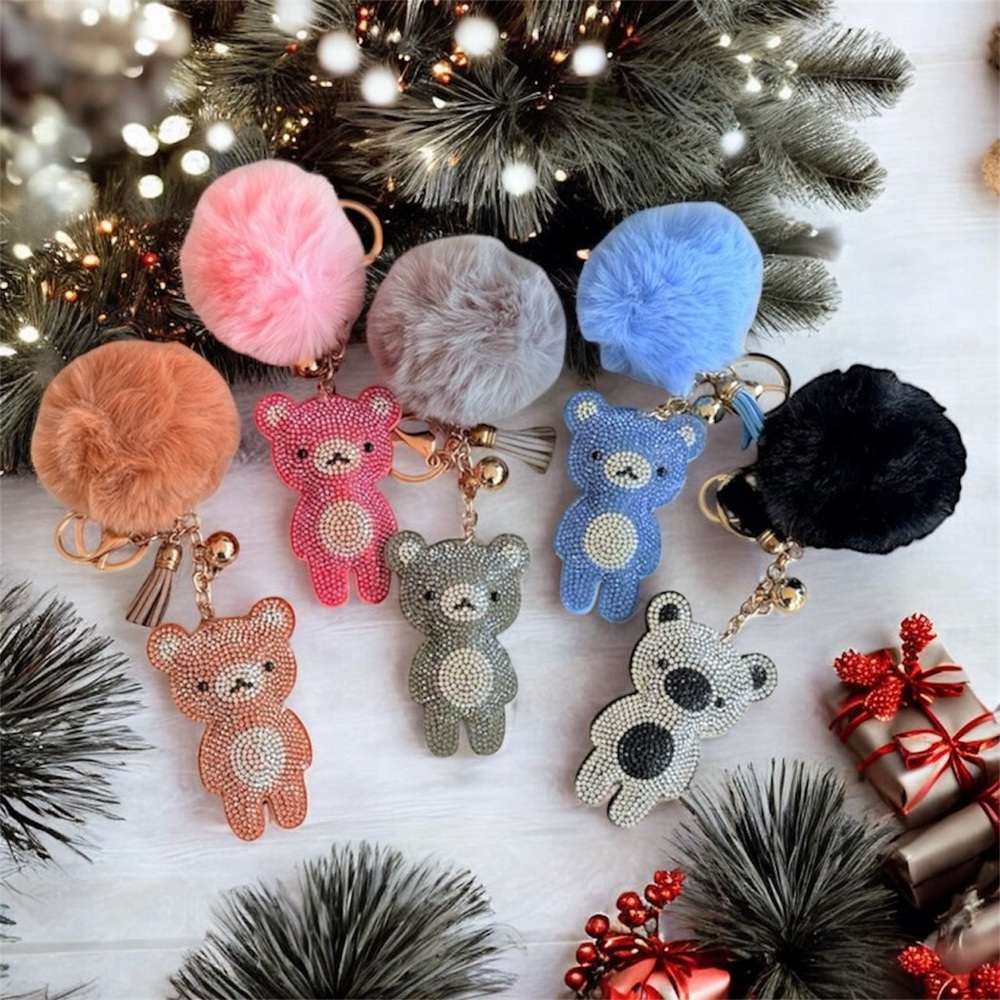 Rhinestone Teddy Bear Keychain Multicolor